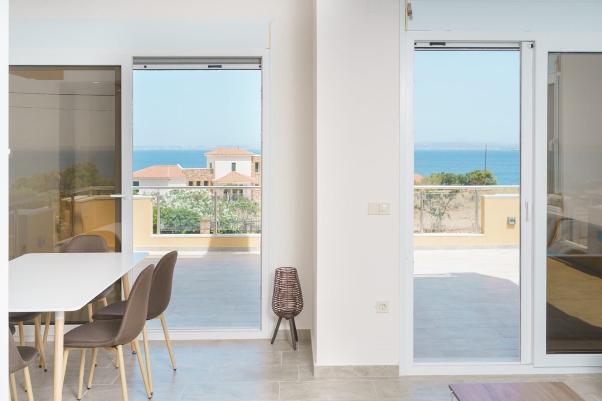 Private balcony with panoramic sea view in Karfas Chios Greece